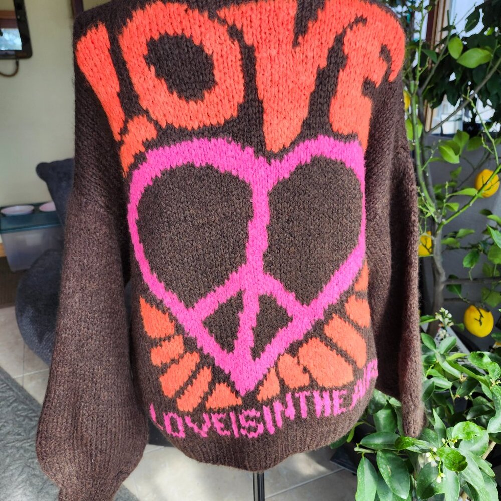 Coastal Bloom Love is in the Air One Size Cozy Brown V-Neck Sweater